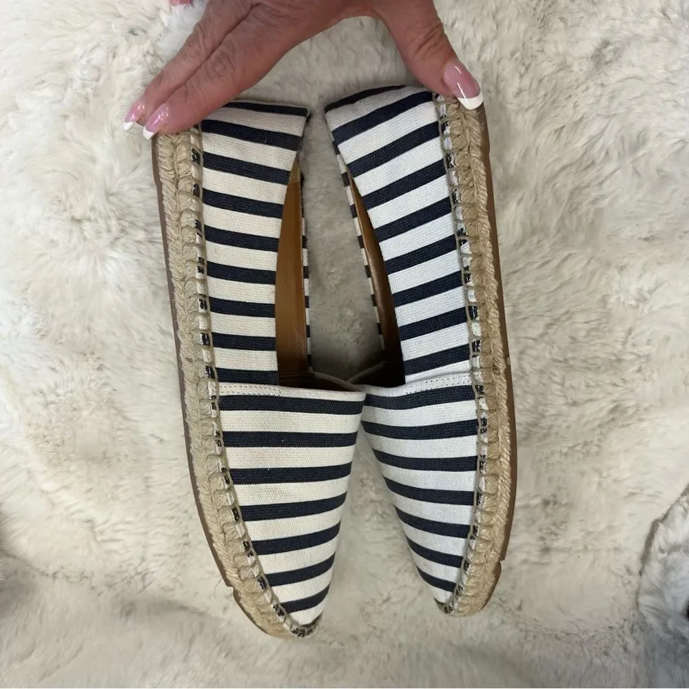 J. Crew Womens Striped Canvas Slip-On Flat Espadrilles Navy White Size 7.5
